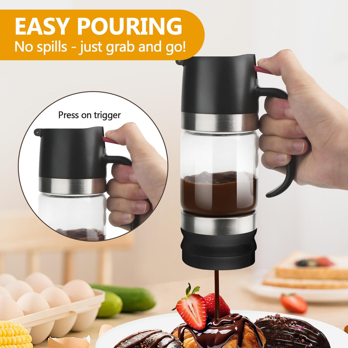 YIYOBEATFO honey dispenser handle enables controlled pouring.