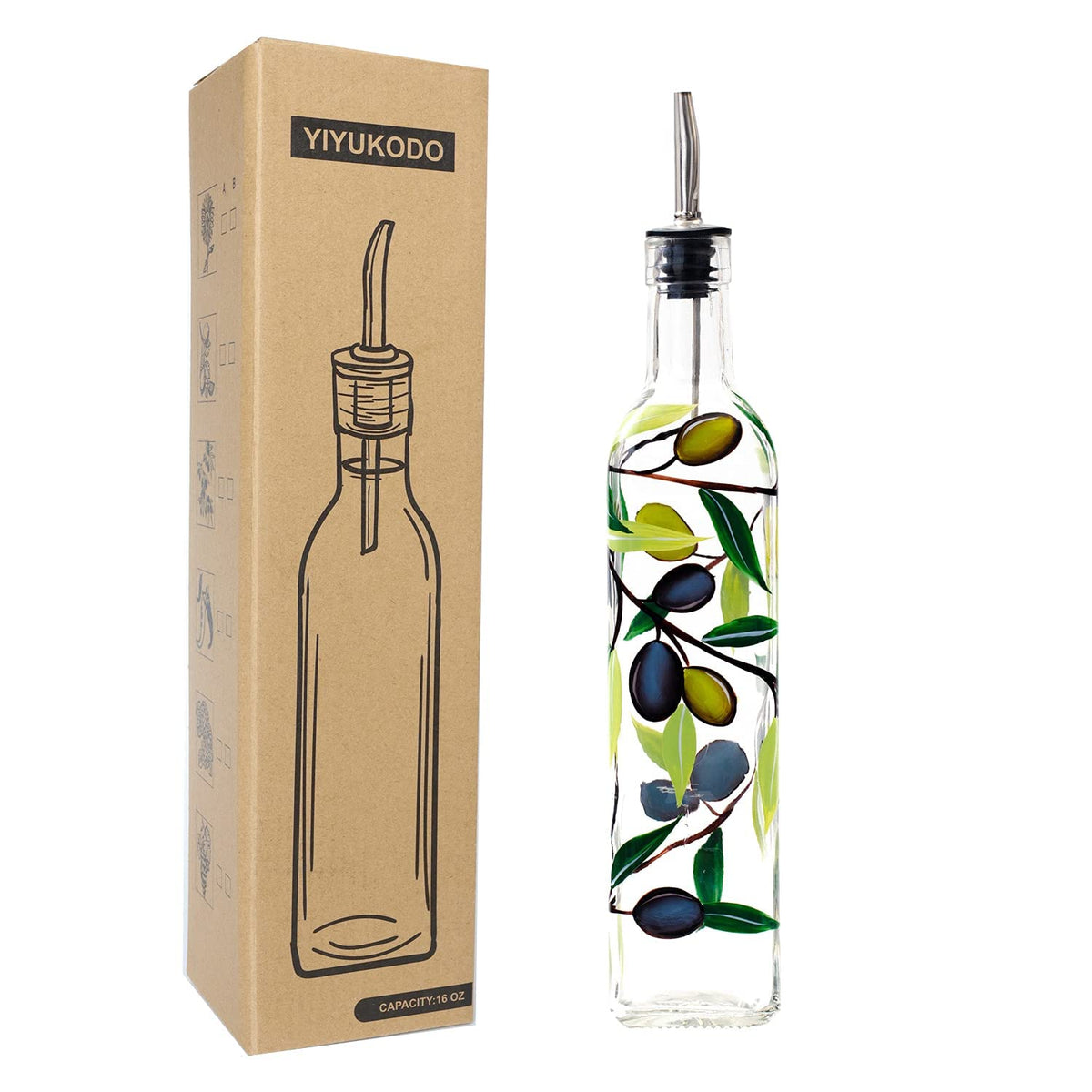 YIYUKODO olive oil bottle with hand-painted design adds elegance to your kitchen.