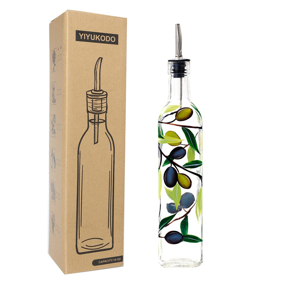 YIYUKODO olive oil bottle with hand-painted design adds elegance to your kitchen.