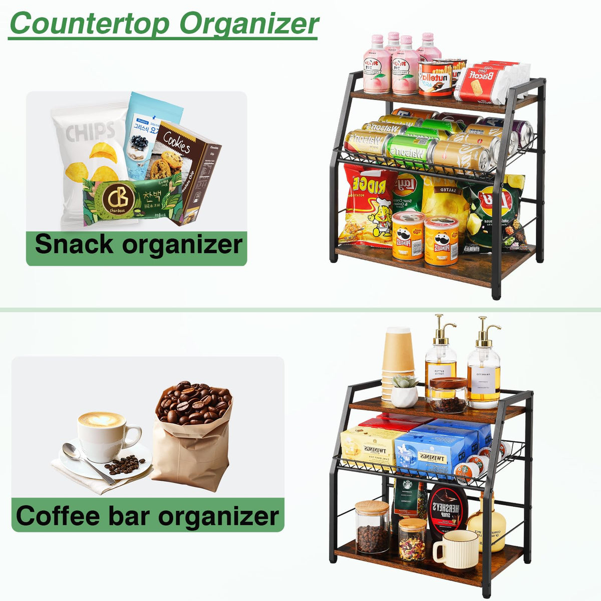YIYYZI three-tier wooden stand saves space on pantry shelves