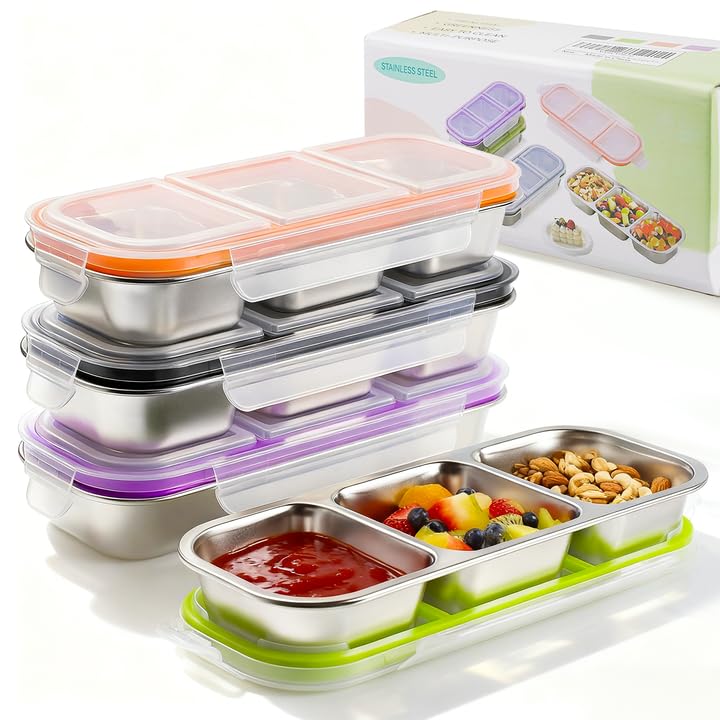 YJSLICT snack containers with three compartments and secure lids for mess-free meals.