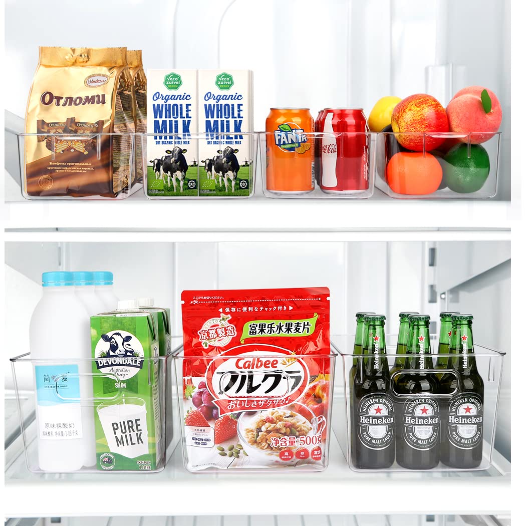 YKIOKE clear storage bin for pantry shelves keeps snacks neatly arranged.
