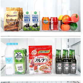 YKIOKE clear storage bin for pantry shelves keeps snacks neatly arranged.