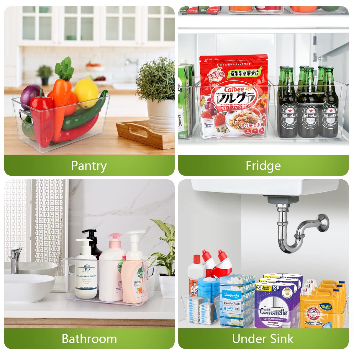YKIOKE easy-grip bin features smooth handling for shelf access.
