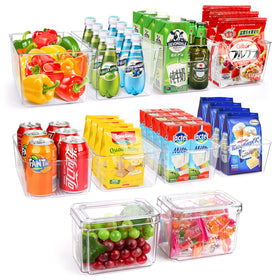 YKIOKE set of 10 fridge bins for organized, easily accessible groceries.