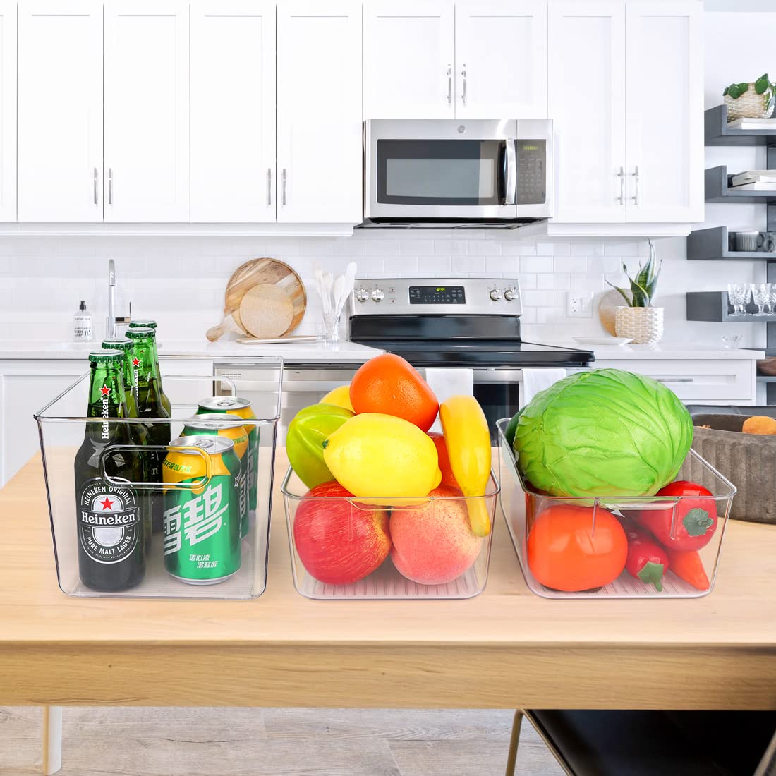 YKIOKE stackable fridge bin maximizes space and reduces clutter.