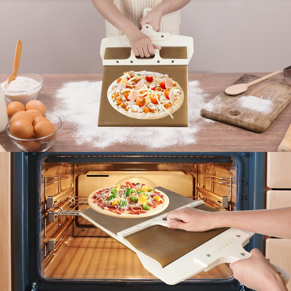 YKPPKY non-stick surface aids smooth pizza transfer without sticking