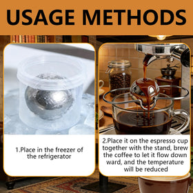 Espresso being poured over a cooling ball during chill for quick cooling
