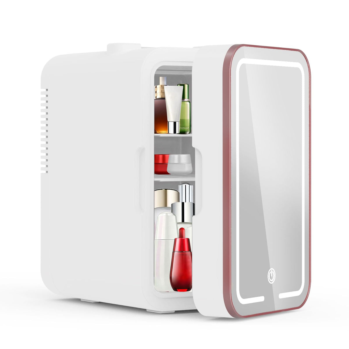 YLFU 6L mini fridge front view for compact skincare storage and easy access.