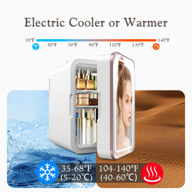 YLFU dual cooling and warming mini fridge for versatile skincare storage.