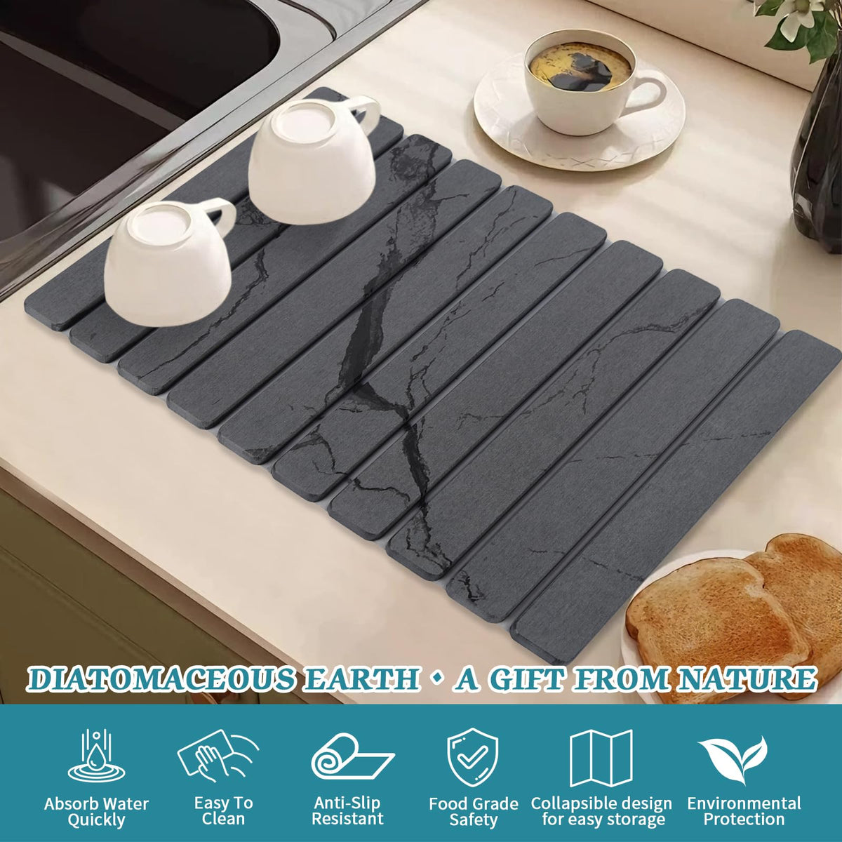 YLjindoia dark grey marble pattern complements modern kitchen decor.