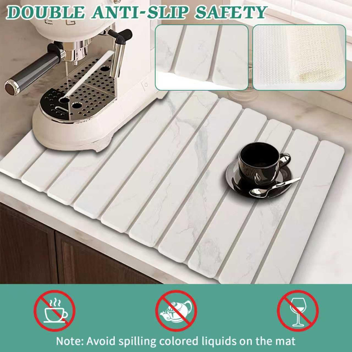 YLjindoia food-grade kitchen mat provides safe contact with dishes and bottles.