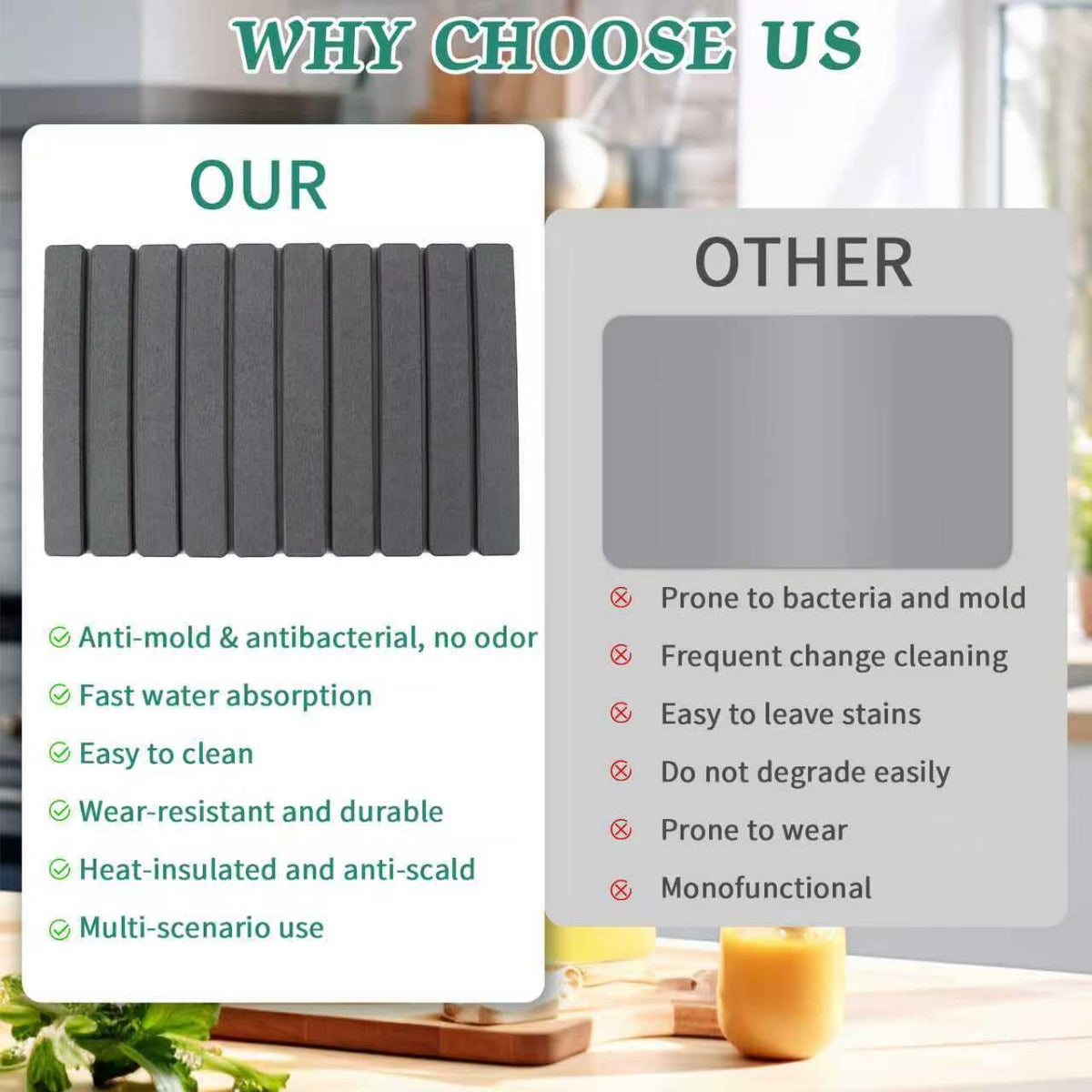 YLjindoia heat-resistant kitchen mat protects countertops from hot pots.