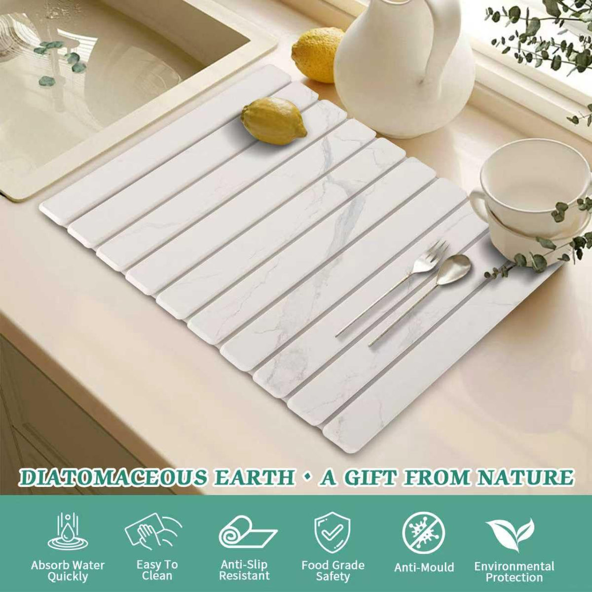 YLjindoia heat-resistant stone mat protects countertops from hot pots.
