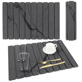 YLjindoia stone drying mat on dark grey marble, absorbs moisture for quick counter drying.
