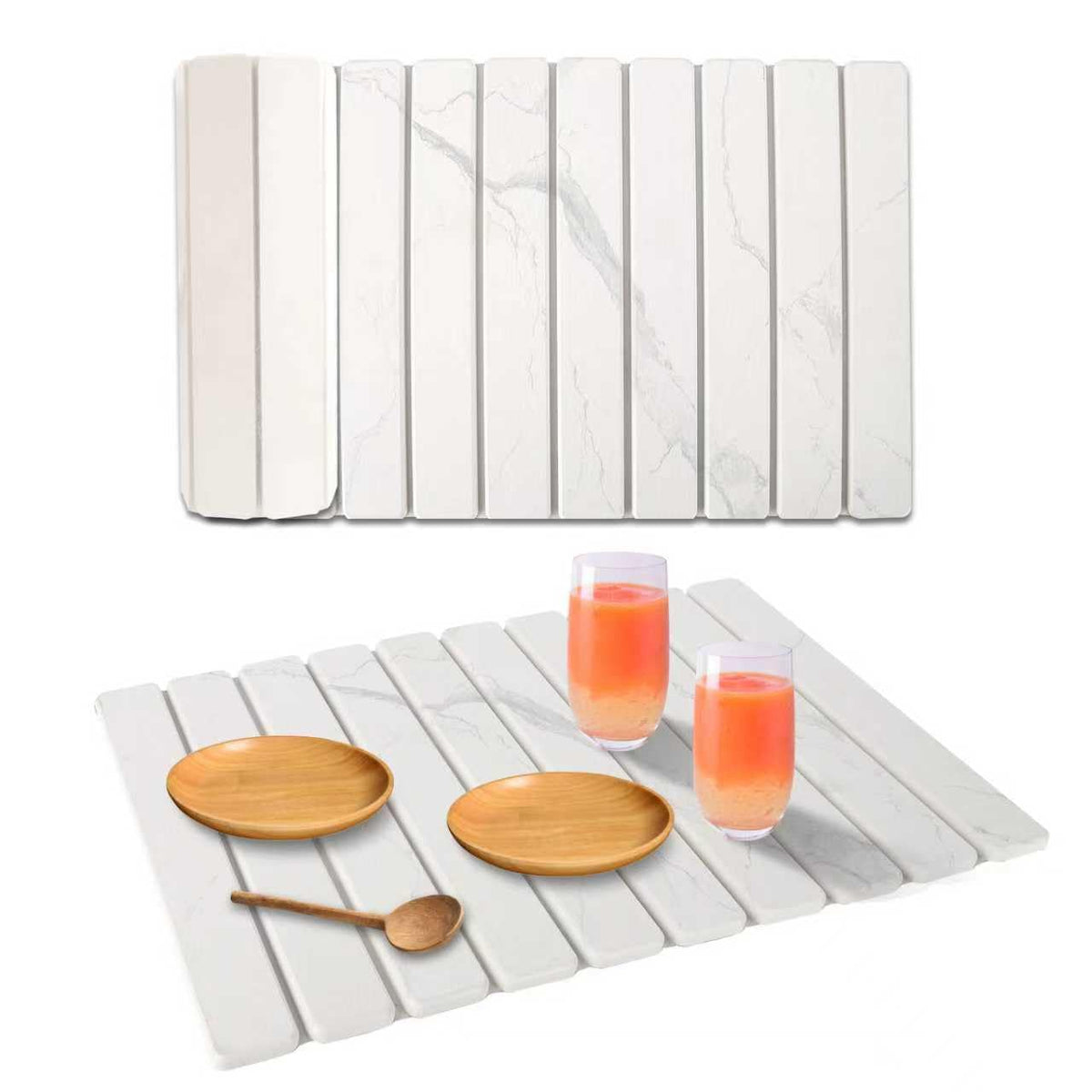 YLjindoia stone drying mat with marble texture absorbs moisture quickly on countertops.