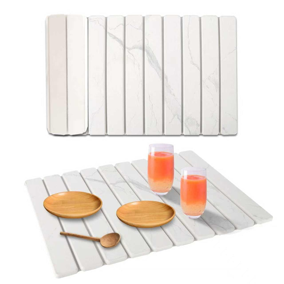 YLjindoia stone drying mat with marble texture absorbs moisture quickly on countertops.
