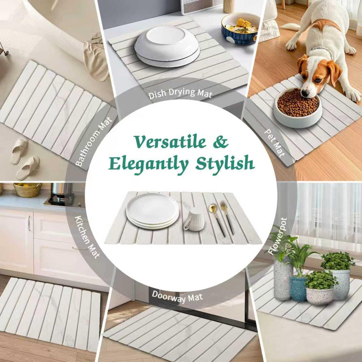 YLjindoia white marble mat blends with kitchen decor and dries fast.