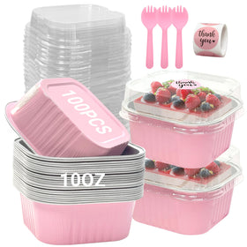Ylnurac 100-pack mini cake pans with lids for portable desserts.