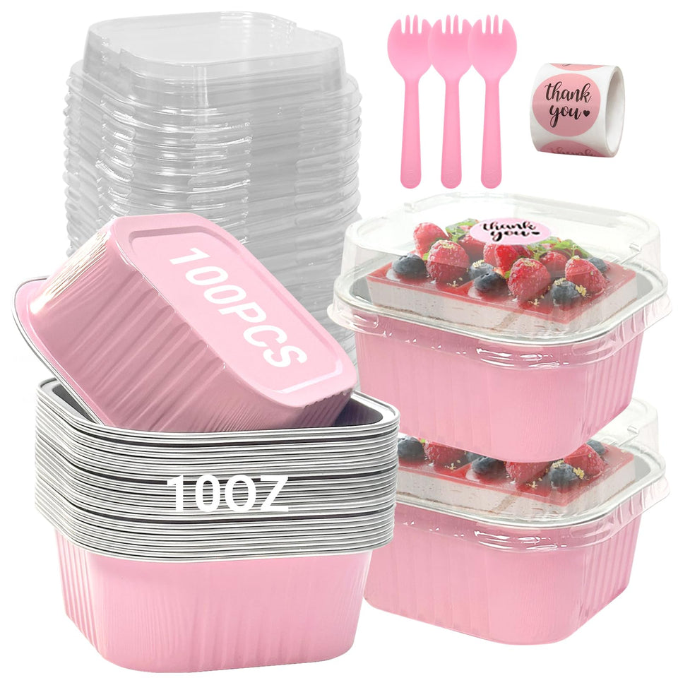 Ylnurac 100-pack mini cake pans with lids for portable desserts.