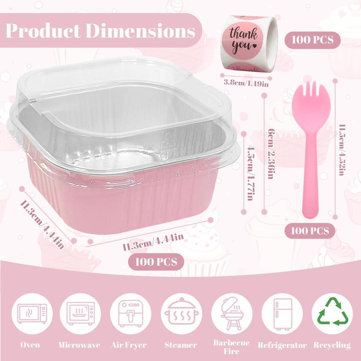 Ylnurac 10 oz aluminum foil cups for individual portions and gifts.
