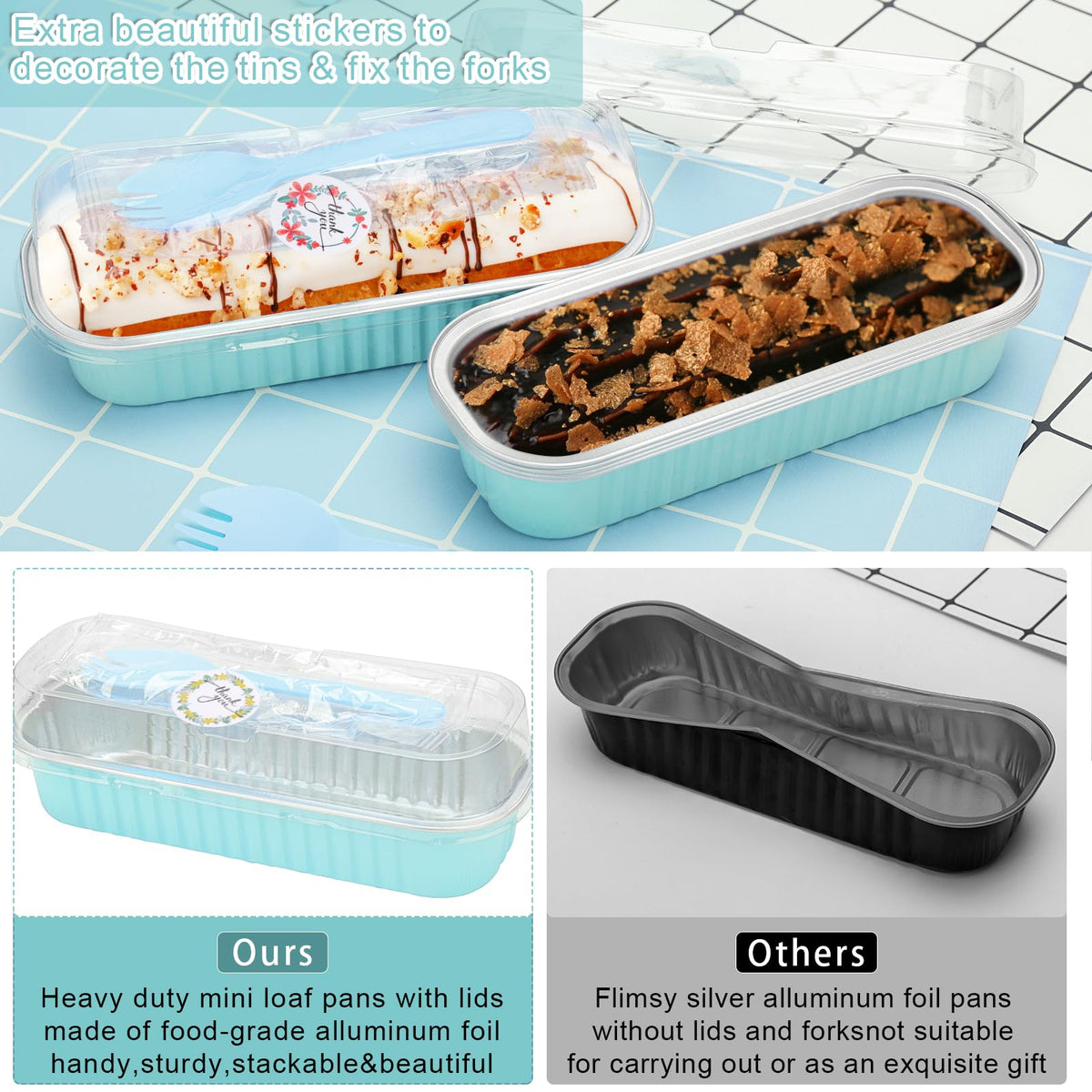 ylnurac disposable mini loaf pans with spoons offer quick serving at events.