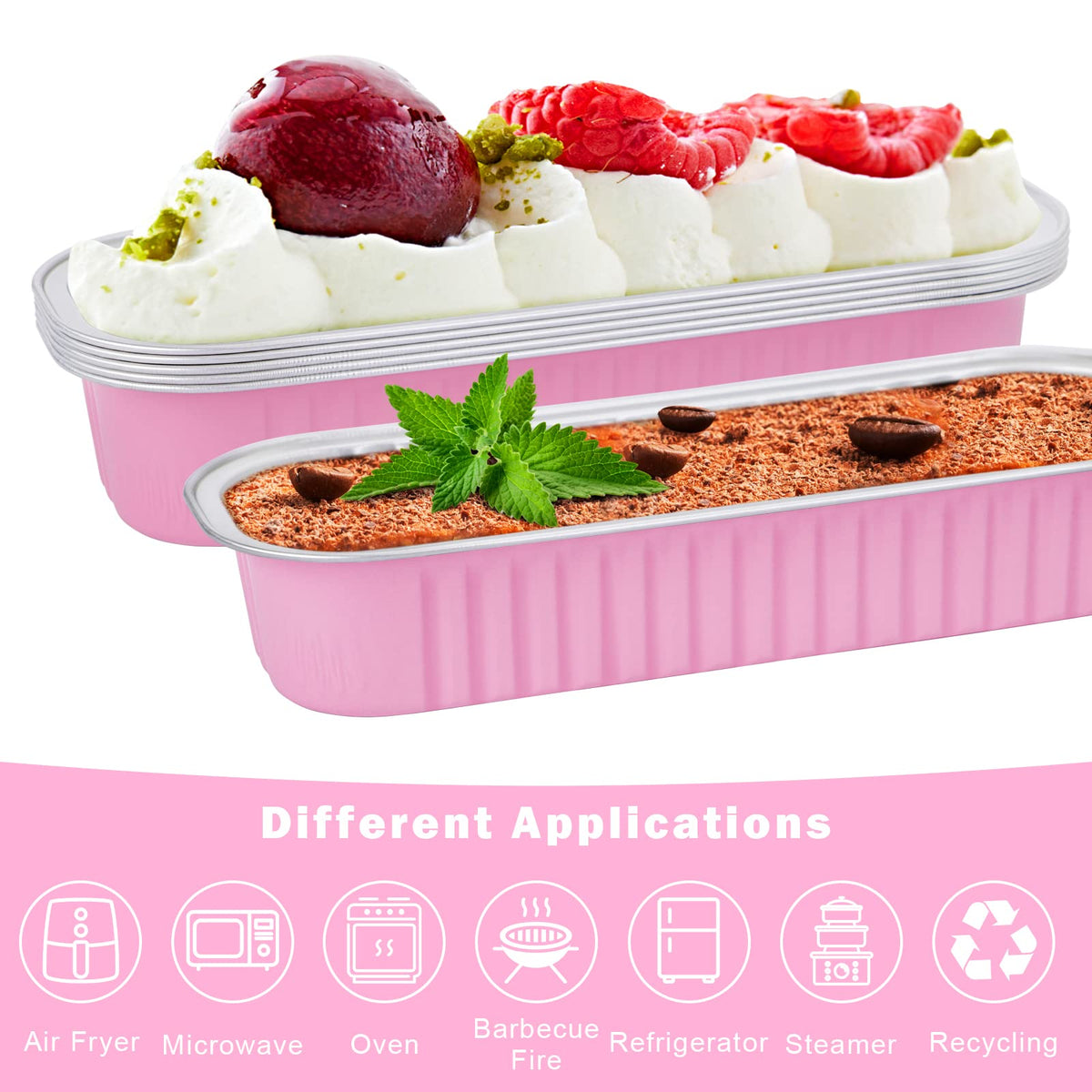 Ylnurac aluminum foil pans with spoons perfect for on-the-go desserts.
