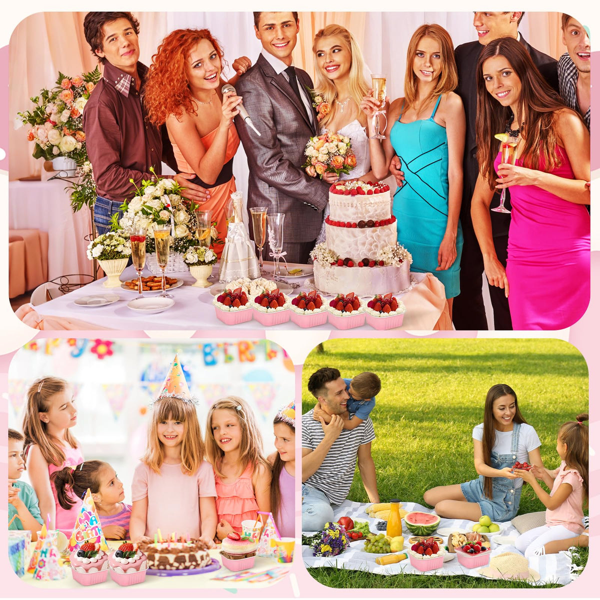 Ylnurac pink mini cake pan displayed in a party dessert display