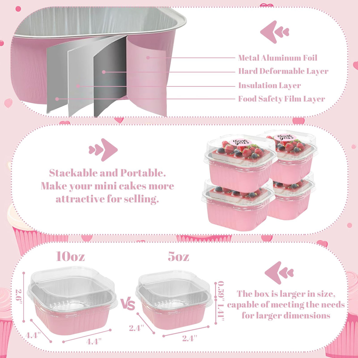 Ylnurac pink and silver packaging showing durable bake cups.