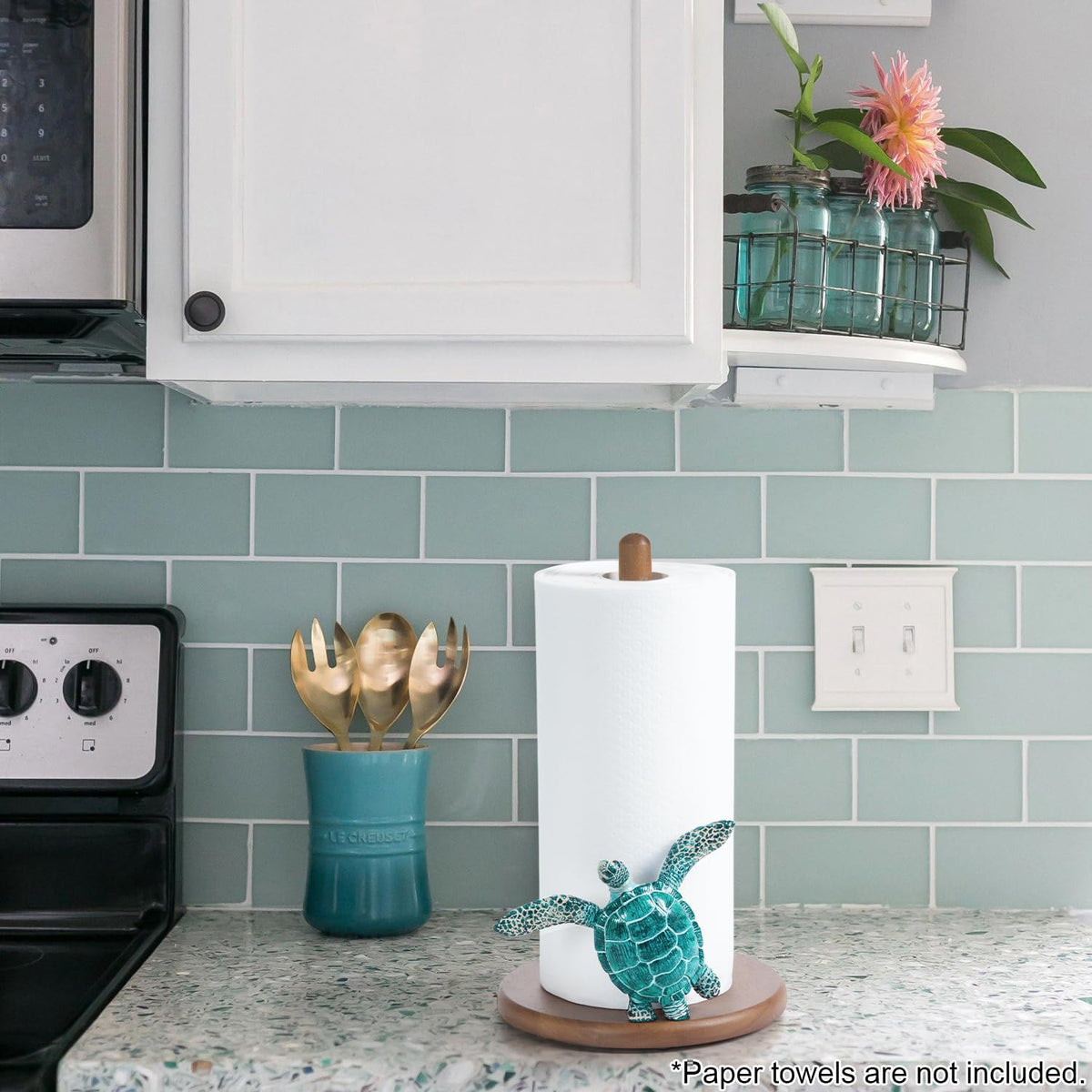 Sea turtle decor stands sturdy on the counter for easy tearing