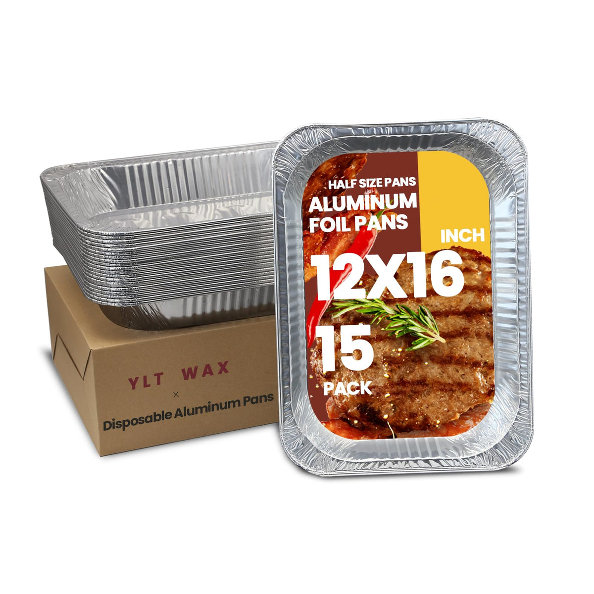 YLT WAX 12x16 foil pans pack front view for bulk cooking and easy transport