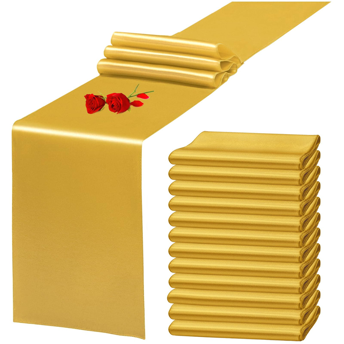 YMHPRIDE gold satin table runner for wedding reception elegance.
