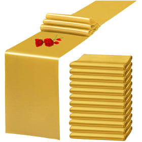 YMHPRIDE gold satin table runner for wedding reception elegance.