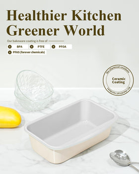 Ymiton ceramic coating bread pan showing naturally slick surface for easy release