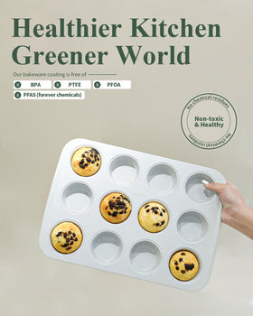 Ymiton cupcake pan with ceramic coating offers clean release and simple cleaning.