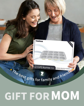 Ymiton ergonomic-grip muffin pan offers secure handling during prep.