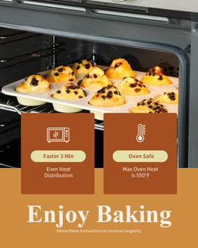Ymiton ergonomic grip muffin pan helps secure a steady hold while filling.