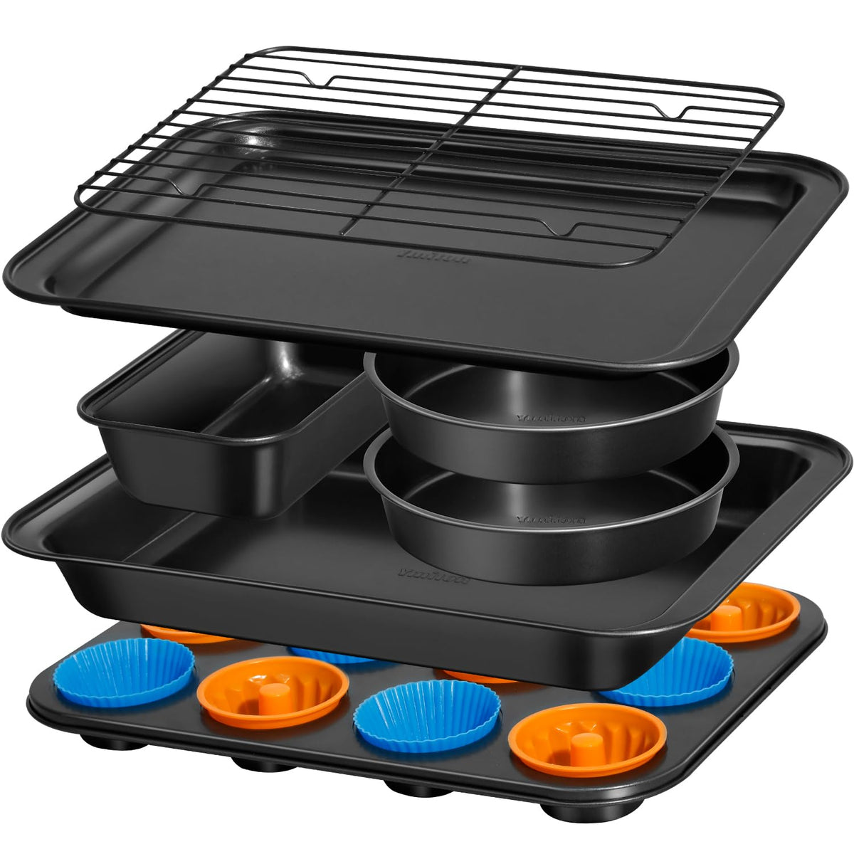 Ymiton 19-piece nonstick bakeware set ready for easy food release and cleanup
