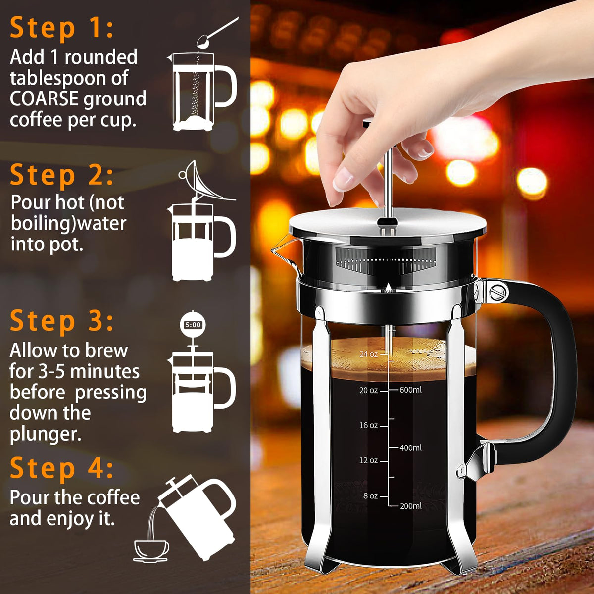 YMMIND four-filter system captures fine grounds for smooth brew.