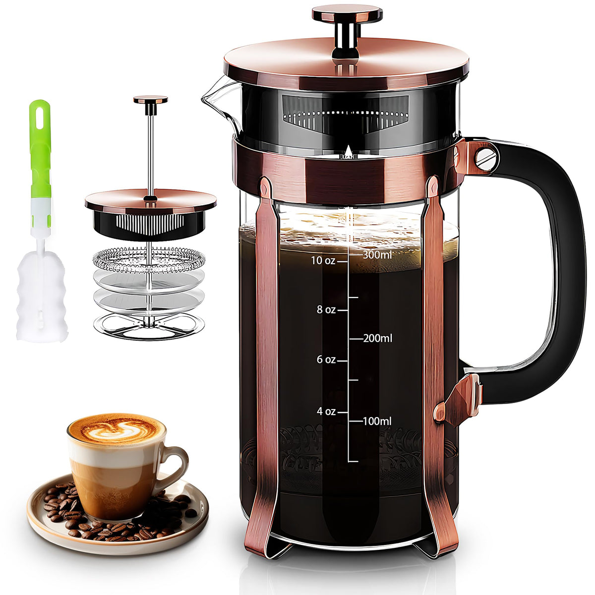 YMMIND French press 12oz borosilicate glass demonstrates heat resistance for rich coffee.
