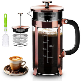 YMMIND French press 12oz borosilicate glass demonstrates heat resistance for rich coffee.