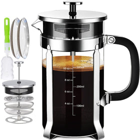 YMMIND French Press front view, compact 12oz design for home brewing.