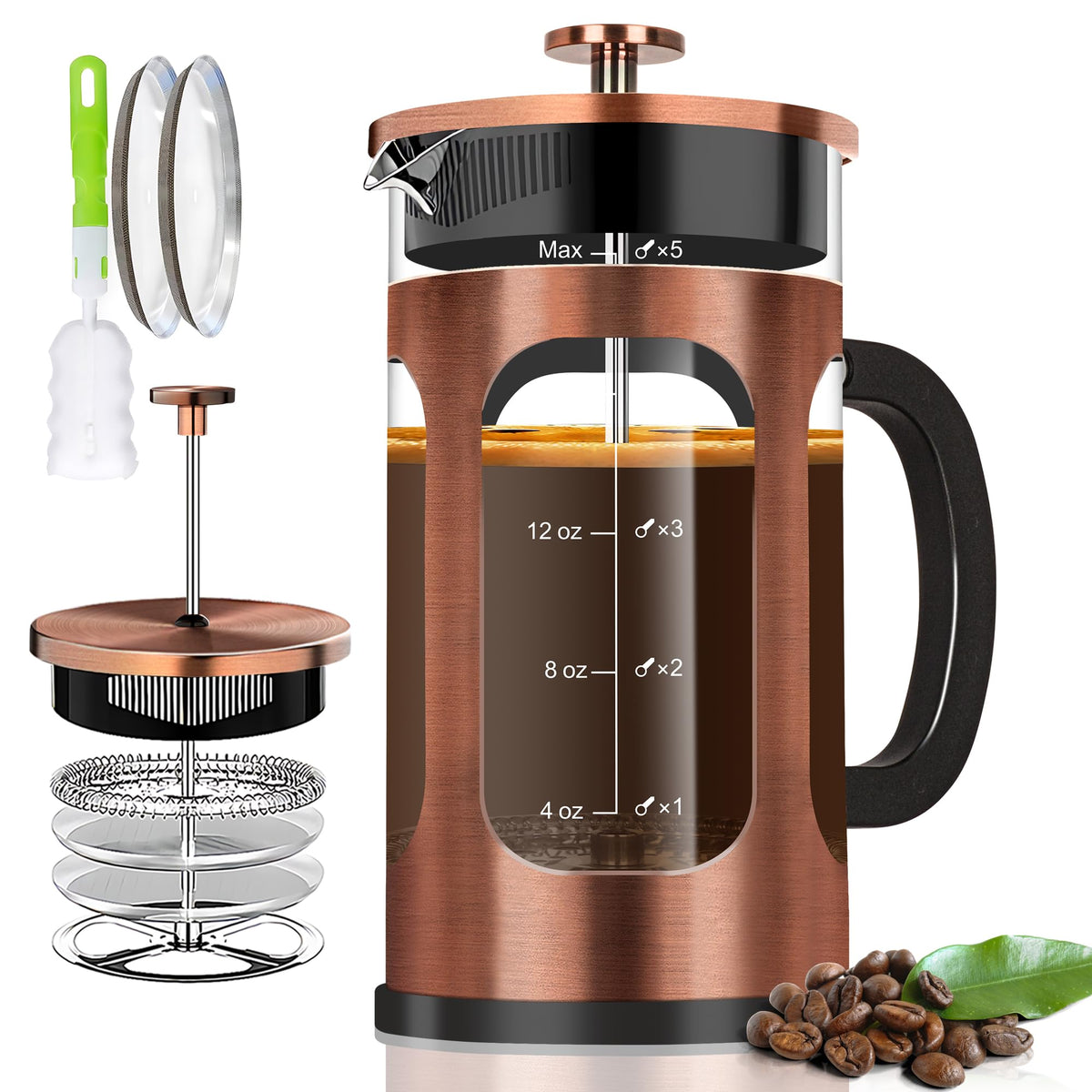 YMMIND French Press 21oz carafe with heat-resistant borosilicate glass