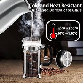 YMMIND 304 stainless steel filter ensures durability and clean grounds separation.