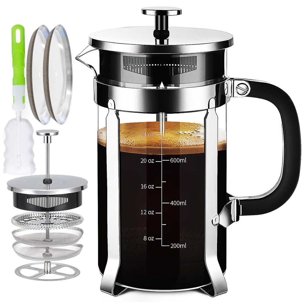YMMIND french press with stainless steel body and 304-grade construction for durability.