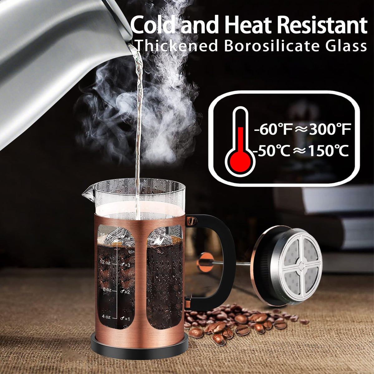 YMMIND 4-filter system close-up for smoother, grounds-free coffee