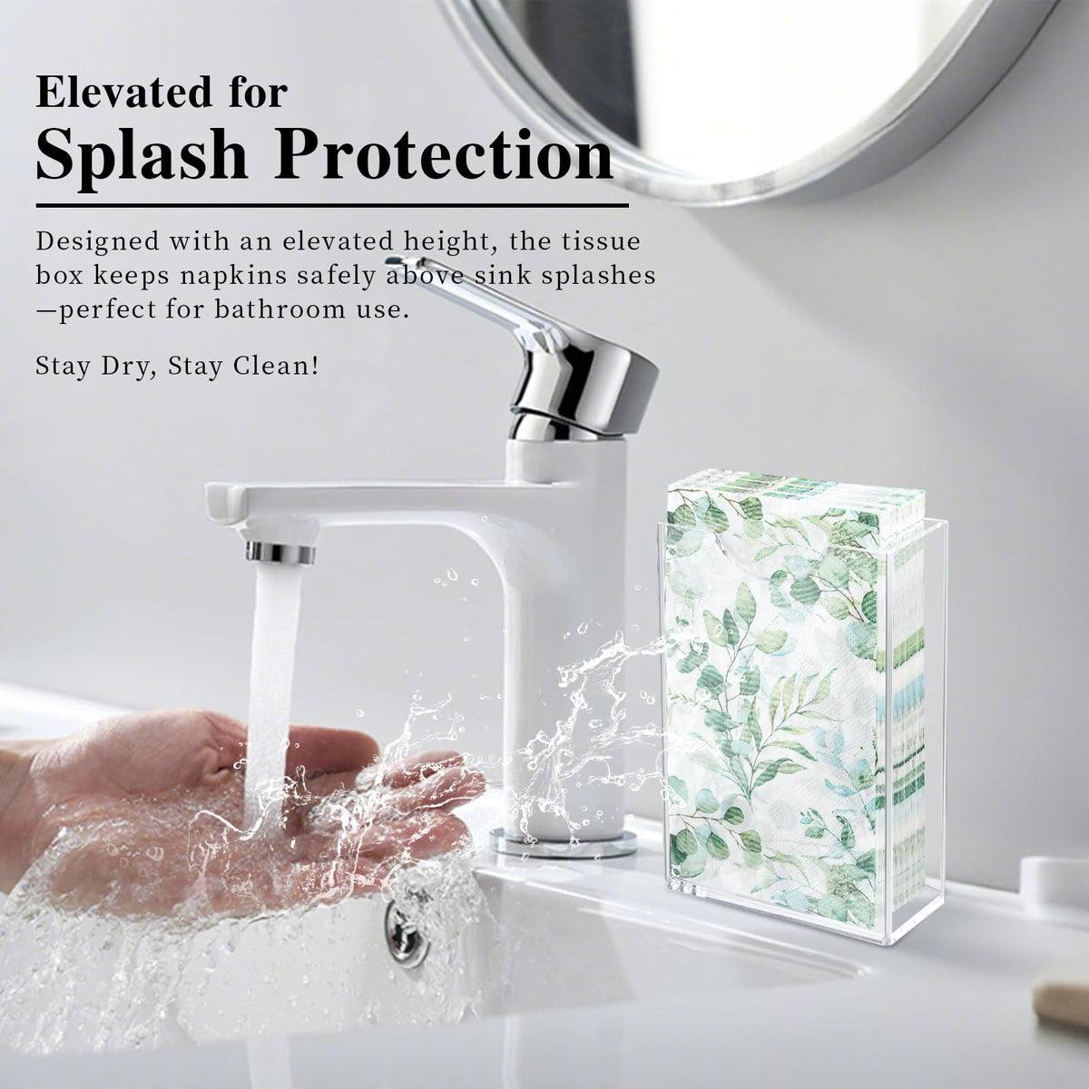 Yncotte crystal-clear acrylic body blends with decor while showing remaining towels.