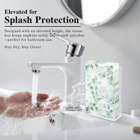 Yncotte crystal-clear acrylic body blends with decor while showing remaining towels.