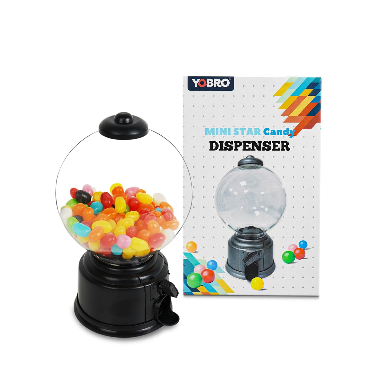 YOBRO Mini Candy Dispenser front view with colorful candies for desk decor