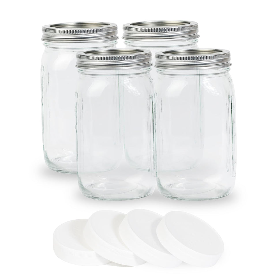 Yodecy 4-pack 32 oz wide-mouth jars ready for batch storage.